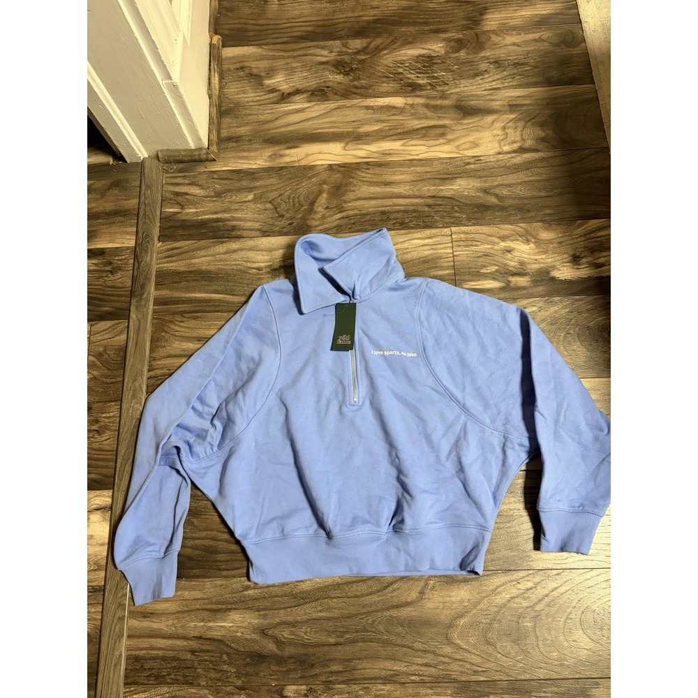Women's Wild Fable Blue "I Love Sports" 1/4-Zip Collar Cropped Sweatshirt M 694